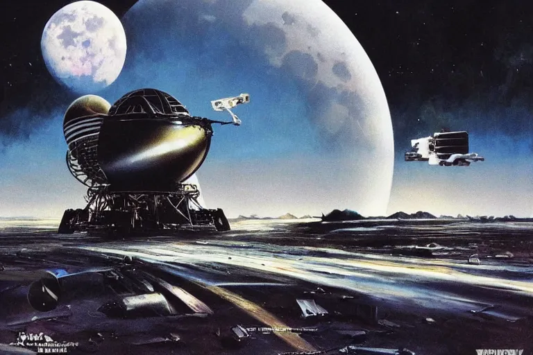 Prompt: a black alien spaceship taking off from the moon, weird angles, cinematic, shadows, 4 k, detailed, by john berkey!!!!!! and peter jackson and ridley scott and beeple!!! and greg rutowski