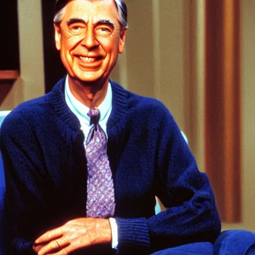 Image similar to mr. rogers has slinkies for hands, color photo