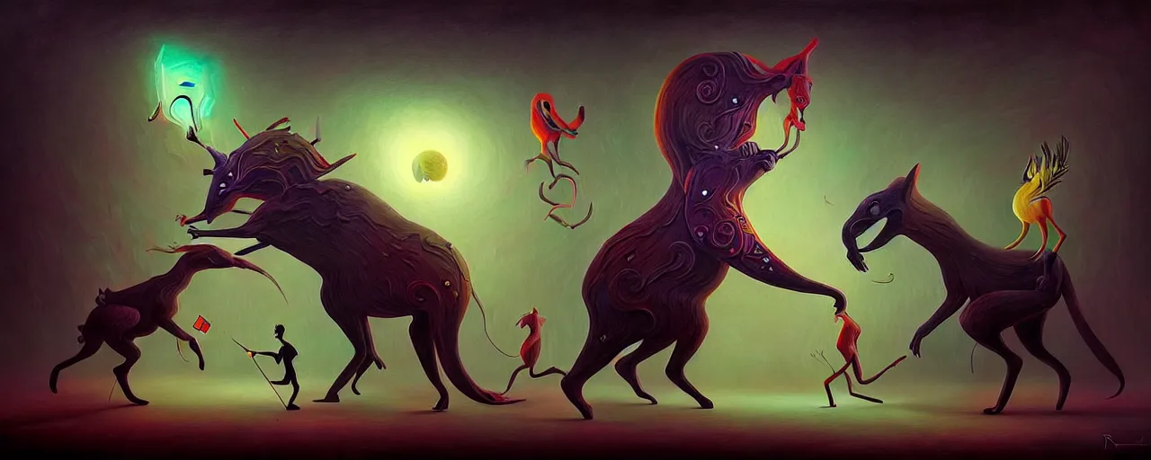 Image similar to strange mythical beasts of whimsy, surreal dark uncanny painting by ronny khalil