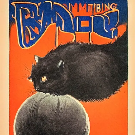 Prompt: ominous levitating ball of cat fur 1910 circus poster advertisement sideshow