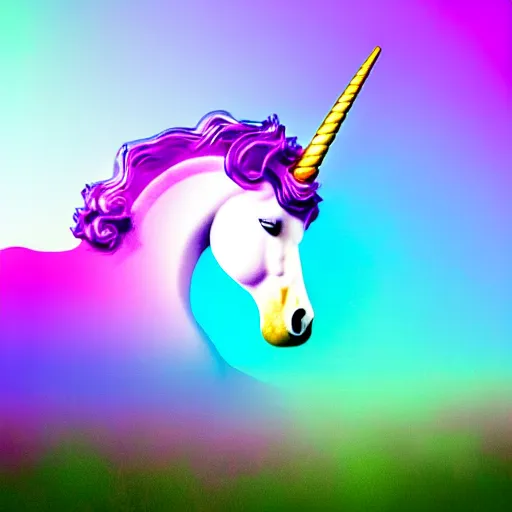 Prompt: an ultra high definition telephoto pastel coloured wildlife photograph of a magic unicorn eating an ice cream in a magical field. refraction, volumetric lighting iridescence.