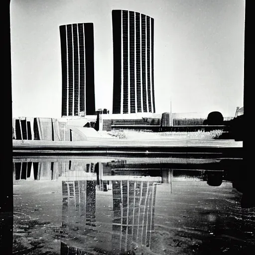 Prompt: nuclear cooling tower in - front of an futuristic glass city, sun, art deco, 1 9 5 0's, glowing highlights, peaceful