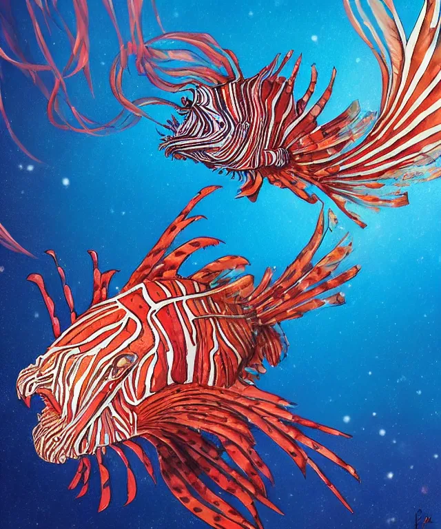 Image similar to the uneducated female anthropomorphic lionfish student. in the style of jean giraud in the style of moebius trending on artstation deviantart pinterest photorealistic hd 8 k highlights and shadow detailed high resolution