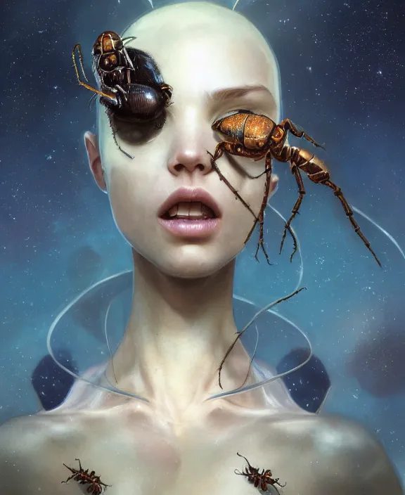 Image similar to simplicity, portrait of an alien insect fungus creature, adorable, childlike, milky way environment, ultra realistic, concept art, intricate details, cheerful, highly detailed, photorealistic, octane render, 8 k, unreal engine. art by christopher marley and artgerm and greg rutkowski and alphonse mucha