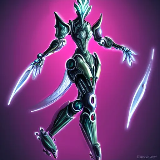 Prompt: highly detailed realistic exquisite fanart, of a beautiful female warframe, but as an anthropomorphic elegant robot female dragon, glowing eyes, shiny and smooth off-white plated armor, bright Fuchsia skin beneath the armor, sharp claws, well designed robot dragon four fingered hands, and sharp elegant robot dragon three clawed feet, royal elegant pose, full body and head shot, epic cinematic shot, professional digital art, high end digital art, DeviantArt, artstation, Furaffinity, 8k HD render, epic lighting, depth of field