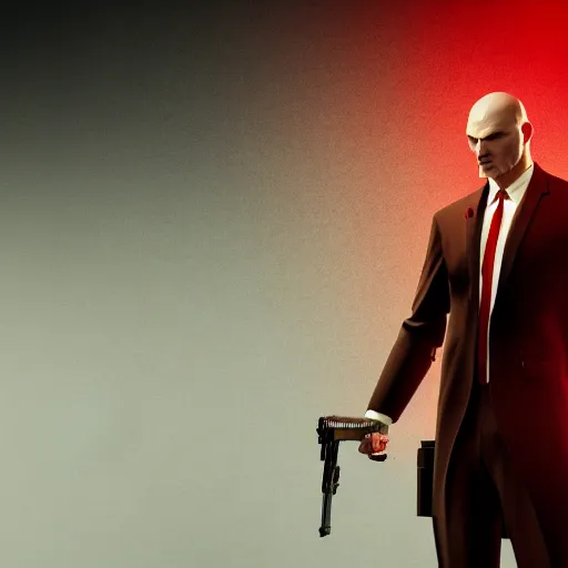 Prompt: a portrait of agent 4 7 from hitman standing in front of a wall of guns, dark background, red rim light, highly detailed, digital art, artstation, concept art, smooth, sharp focus, greg rutkowski, wlop