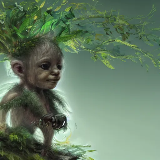 Image similar to a highly detailed portrait of a tiny humanoid creature in a fantasy forest concept art