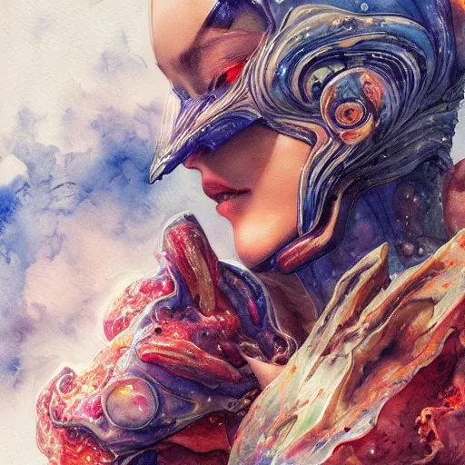 Image similar to nebula pizza, watercolor intricate line drawings, by Yoshitaka Amano, Ruan Jia, Kentaro Miura, Artgerm, detailed, trending on artstation, hd, masterpiece,