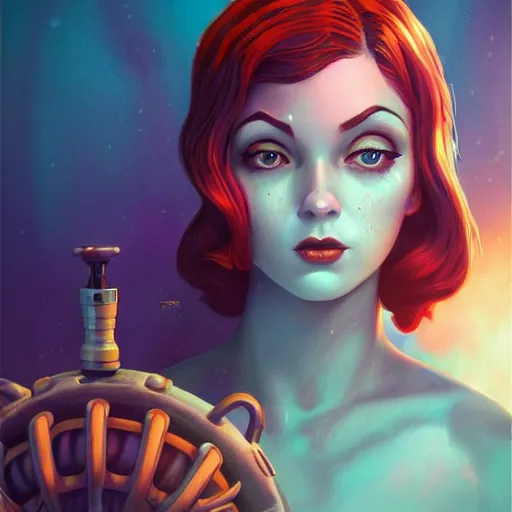 Prompt: lofi underwater artstation portrait, Pixar style, BioShock style, by Tristan Eaton Stanley Artgerm and Tom Bagshaw.