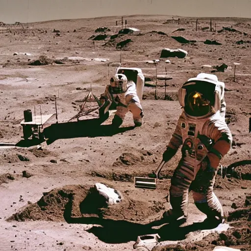 Image similar to full - color 1 9 7 2 photo of an ancient alien temple on the moon being excavated by archaeologists wearing space - suits at a dig - site. high - quality professional journalistic photography from time magazine.