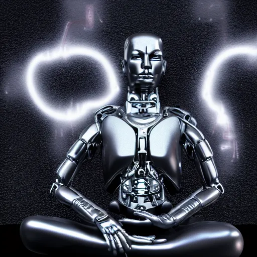 Image similar to photo of a meditating terminator, detailed, high resolution, studio light