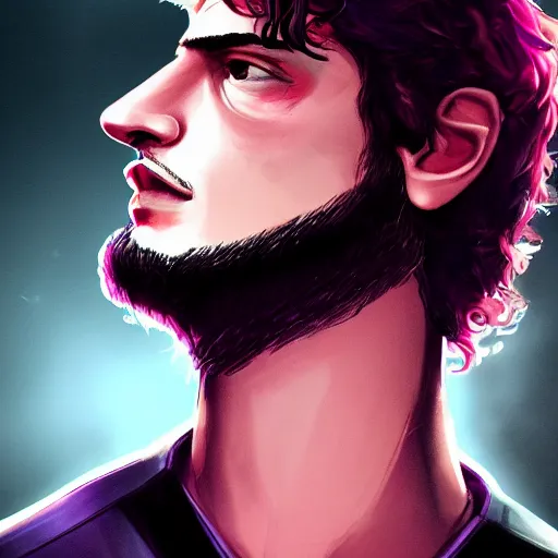 Image similar to louis garrel portrait, arcane netflix, arcane jayce, arcane vi, arcane jinx, concept portrait, riot, acrace catoon, detailed expression, high quality, cinematic lighting, fantasy, reflective, spotlight, digital artwork