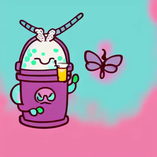 Image similar to Cute moth wearing a hoodie and drinking boba tea, pastel colors, lighthearted, adorable, digital art