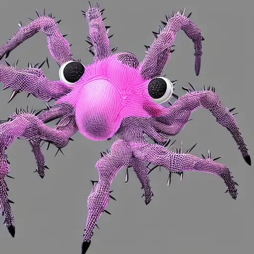 Image similar to Kumoko, a White and black patterened spider with pink eyes and spikes on it's back, CGI, anime, Kumo Desu ga Nani ka?, digital 3D drawing, sharp focus, concept-art