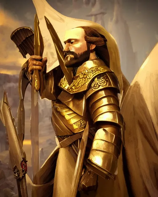 Prompt: Stylized Artistic Render of Jesus wearing the God emperor of mankind's armor warhammer
