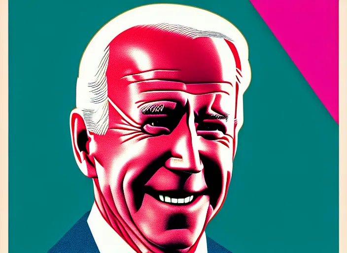 Image similar to Portrait of Joe Biden, colorful,modern art deco, risograph,Mads Berg, Karolis Strautniekas, stippled light, editorial illustration, detailed, matte print