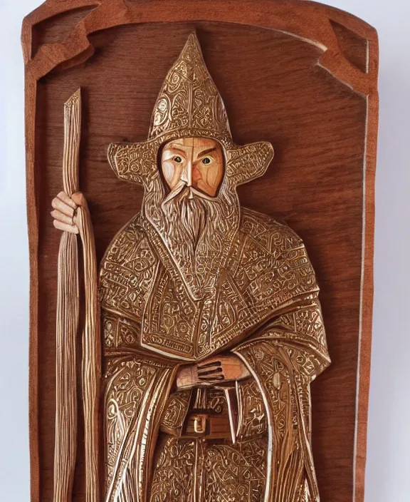 Image similar to orthodox wood carving of a paladin