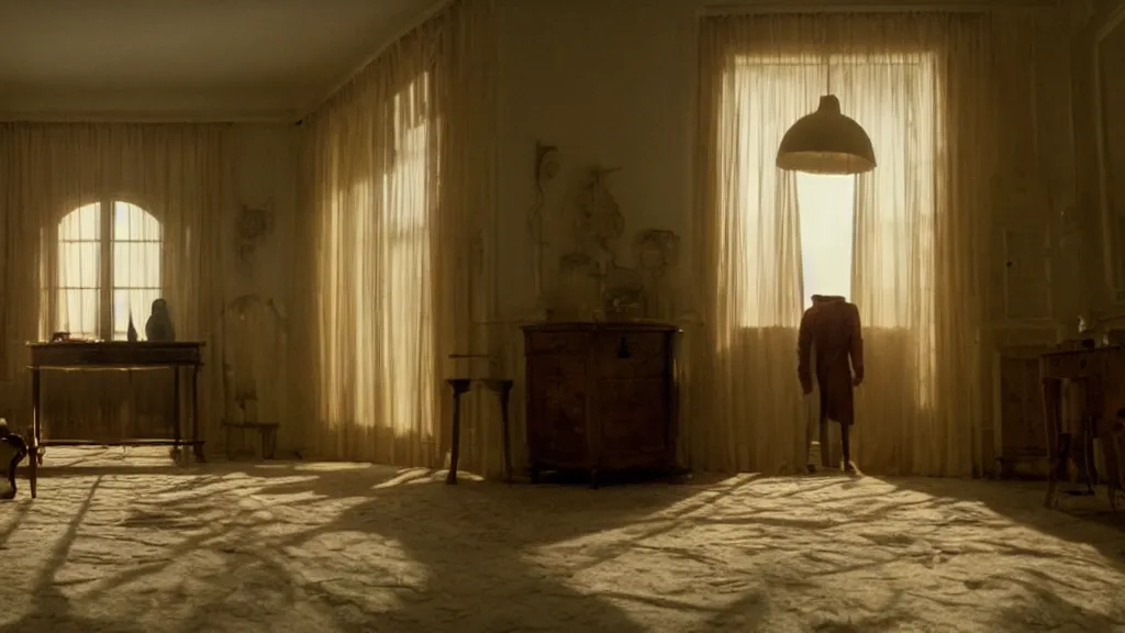 Image similar to the house in the house in the house, film still from the movie directed by denis villeneuve and david cronenberg, with art direction by salvador dali, wide lens