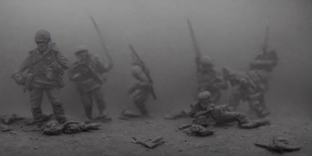 Image similar to world war 2, extremely detailed claymation art, dark, moody, foggy