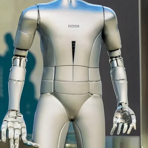 Image similar to a realistic detailed photo of a guy who is an attractive humanoid who is half robot and half humanoid, who is a male android, soccer player timo werner, shiny skin, posing like a statue, blank stare, by the pool, on display, showing off his muscles, humanoid robot, frozen ice statue, made of ice