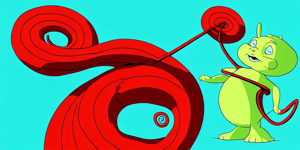 Image similar to chubby spiral shape cartoon concept art, red transmision antenna, from lorax movie, sam and max