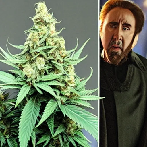 Image similar to Nicolas Cage as the cannabis pope