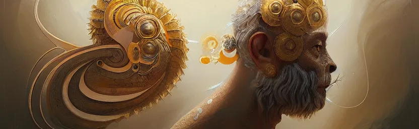 Image similar to sacred monkey, acanthus scroll, ceremonial clouds, dripping paint, fibonacci rhythm, artstation, art germ, wlop, karol bak, christopher balaskas, ross tran