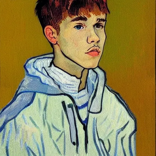 Prompt: portrait of young Justin Bieber painted by Van Gogh