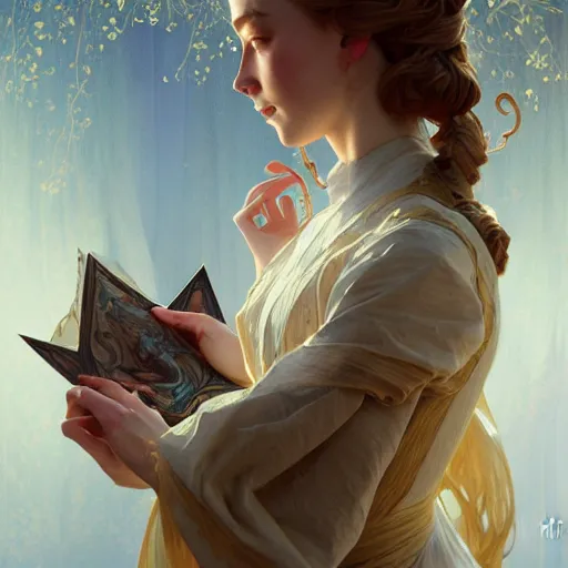 Image similar to anne shirley-cuthbert, D&D, fantasy, intricate, elegant, highly detailed, digital painting, artstation, concept art, matte, sharp focus, illustration, art by Artgerm and Greg Rutkowski and Alphonse Mucha