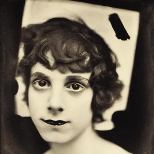 Image similar to photo portrait of a cabaret young female photo by Diane Arbus and Louis Daguerre