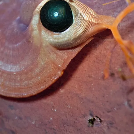 Image similar to a snail with an eyeball for a shell