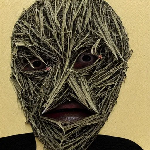 Prompt: face shredded like paper masks, horror, surreal, drawing, painting