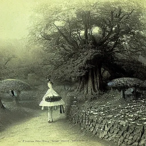 Prompt: Beautiful Victorian Photograph of a fantasy mushroom landscape