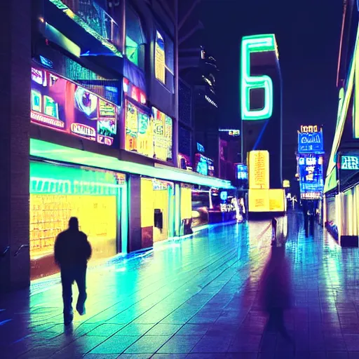 Image similar to minimum wage worker coming back from his retail job at night walking down the city side walk lit up by neon lights, cyberpunk, futuristic, photorealistic, negative, captured on an iphone 1 2