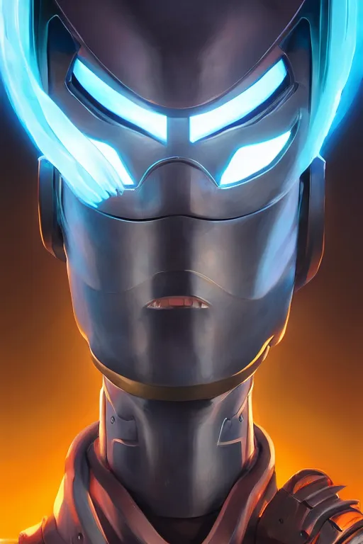 Image similar to epic mask helmet robot ninja portrait stylized as fornite style game design fanart by concept artist gervasio canda, behance hd by jesper ejsing, by rhads, makoto shinkai and lois van baarle, ilya kuvshinov, rossdraws global illumination radiating a glowing aura global illumination ray tracing hdr render in unreal engine 5