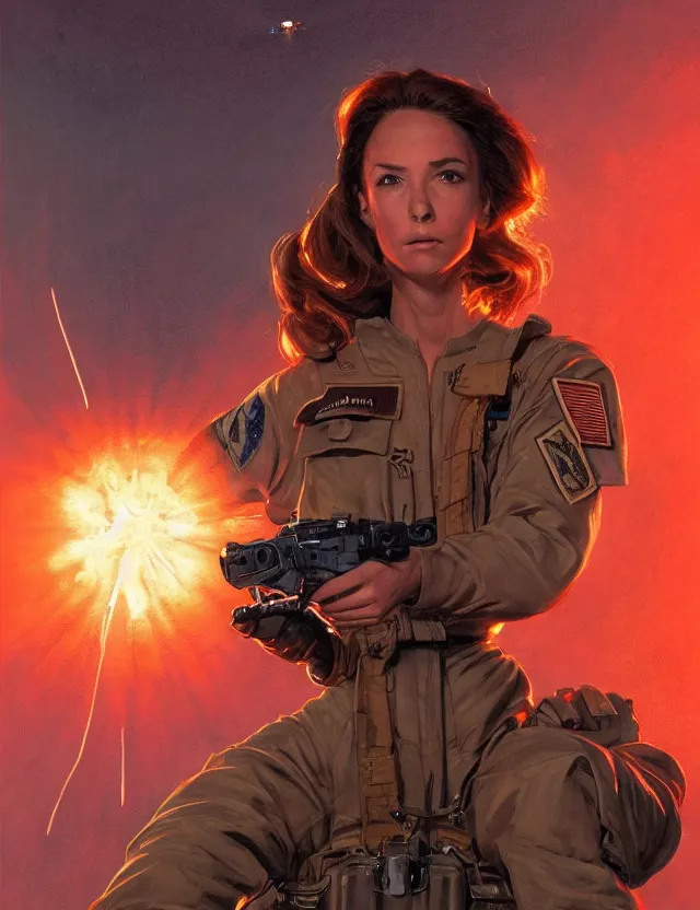 Prompt: a brown - haired woman in a military uniform hovering in the air glowing with red light and crackling energy, by frank fazetta and moebius, trending on artstation, digital art, 4 k resolution, detailed, high quality, sharp focus, hq artwork, coherent, insane detail, concept art, character concept, character full body portrait