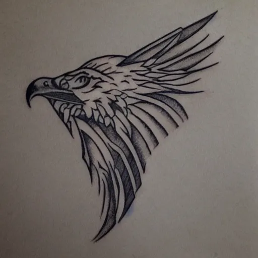 Prompt: tattoo sample on paper stencil. pencil sketch, hawk