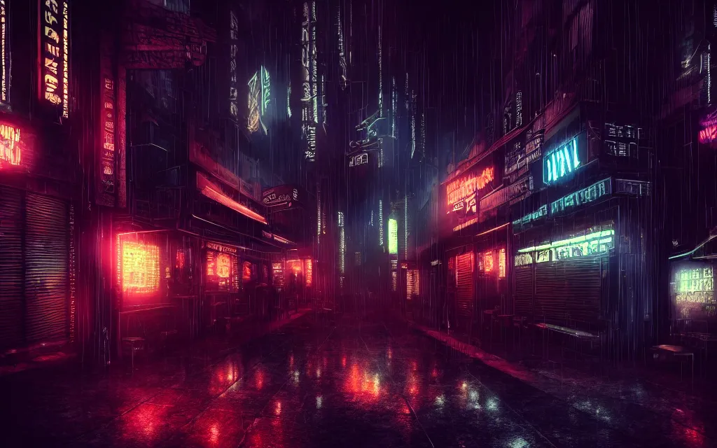 dark dystopian cyberpunk bar street neon gothic - noir | Stable Diffusion