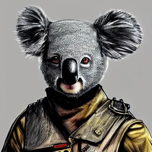 Prompt: A koala dressed like in Mad Max in the style of a DnD character portrait, concept art