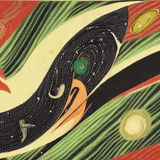 Image similar to contest winner by tomma abts. a performance art of a dragon in space. the dragon is in the foreground with its mouth open rows of sharp teeth. coiled & ready to strike, its tail is wrapped around a star in the background. background is full of stars & galaxies.