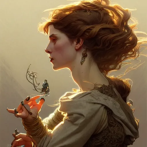 Image similar to highly detailed portrait of laura palmber. d & d, art by anton pieck and greg rutkowski and alphonse mucha and magali villeneuve. trending on artstation, intricate details, energetic composition, golden ratio, concept art, illustration, elegant art