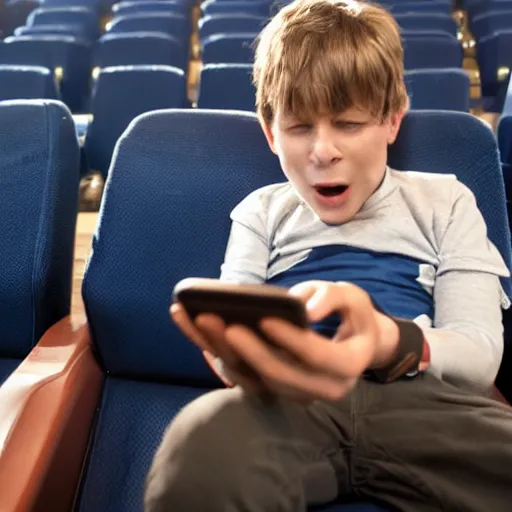 Image similar to annoying kid on his phone in the movie theater