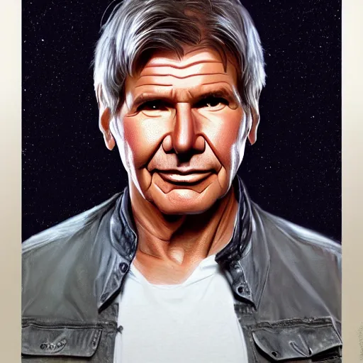 Image similar to super super super cute Harrison Ford, kawaii realistic portrait, by isabelle staub, by shin min jeong, by RossDraws, trending on artstation