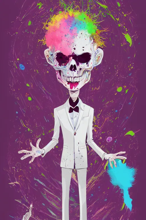 Image similar to wealthy male half necromancer, made of white gucci fabric, pixiv fanbox, dramatic lighting, maximalist pastel color palette, splatter paint, pixar and disney exploded - view drawing, graphic novel by fiona staples and dustin nguyen, peter elson, alan bean, wangechi mutu, clean cel shaded vector art, trending on artstation