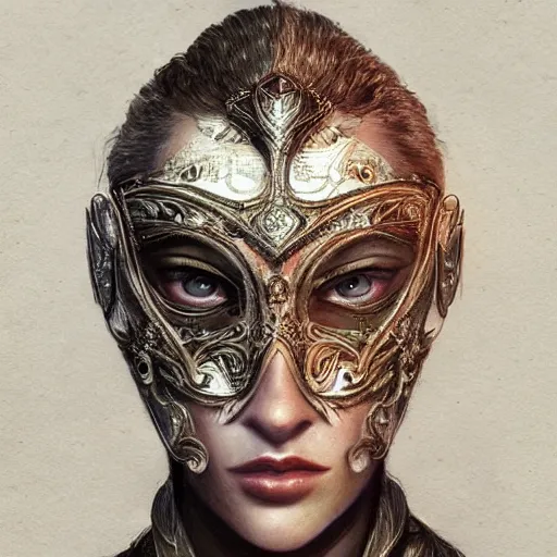 Image similar to Very very very very highly detailed epic photo of beautiful face with carnival mask, intricate, dystopian, sci-fi, extremely detailed, digital painting, artstation, concept art, smooth, sharp focus, illustration, intimidating lighting, incredible art by Anton Pieck