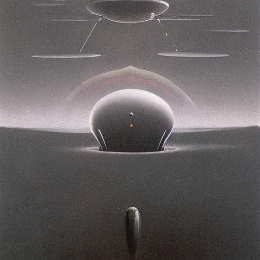 Image similar to UFO made by zdzisław beksiński