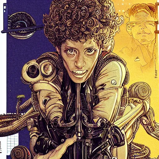 Image similar to portrait of crazy ellen ripley with aliens around, symmetrical, by yoichi hatakenaka, masamune shirow, josan gonzales and dan mumford, ayami kojima, takato yamamoto, barclay shaw, karol bak, yukito kishiro