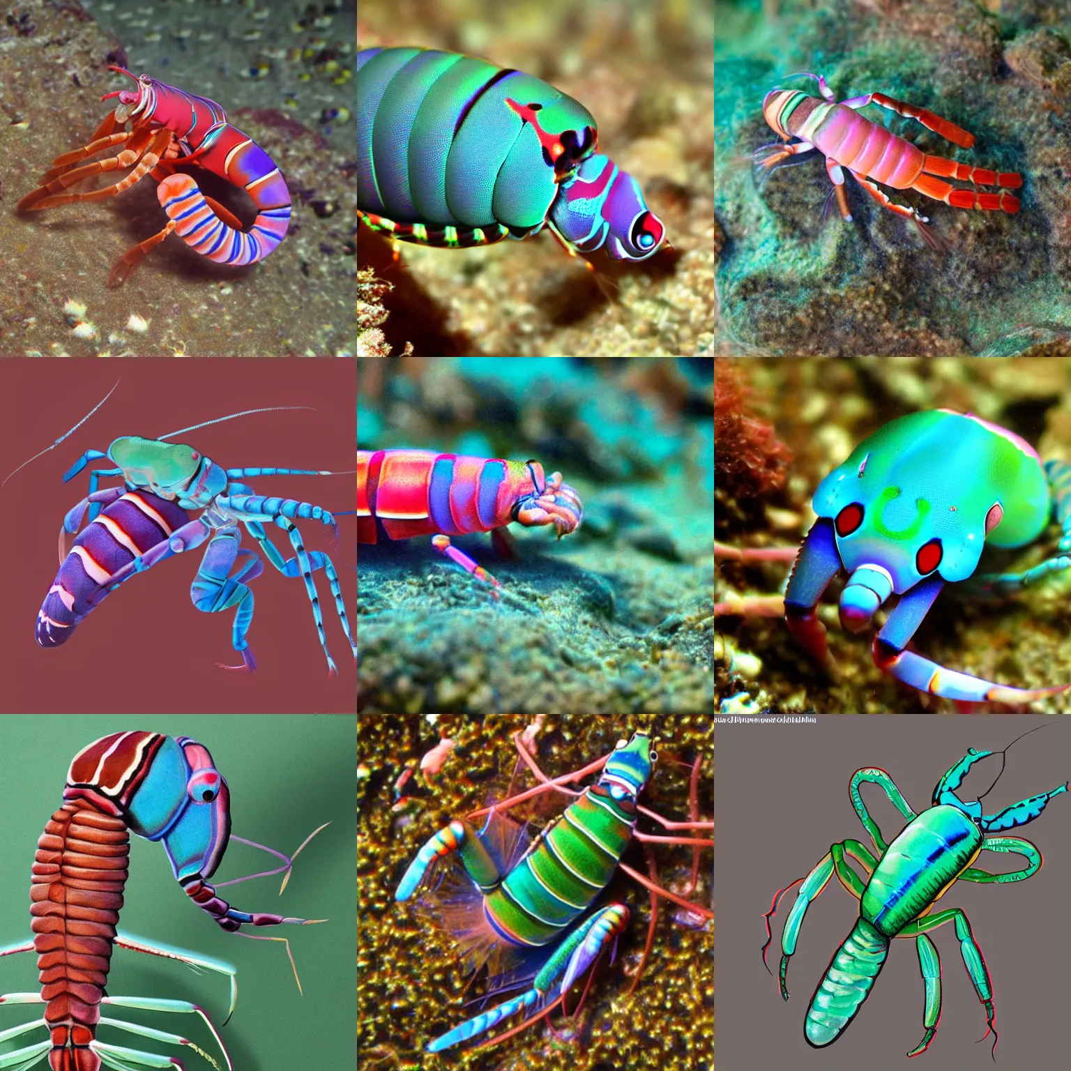 Prompt: mantis shrimp in the shape of a human, realistic,