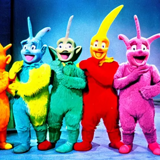 Image similar to A musical comedy in technicolor with Gene Kelly featuring the Teletubbies