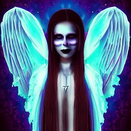 Prompt: a hyperrealistic stunning, beautiful gothic xray angel, beautiful face, colorful, lightning cinematic | a world earth _ americas heartdizzysparkling _ heart